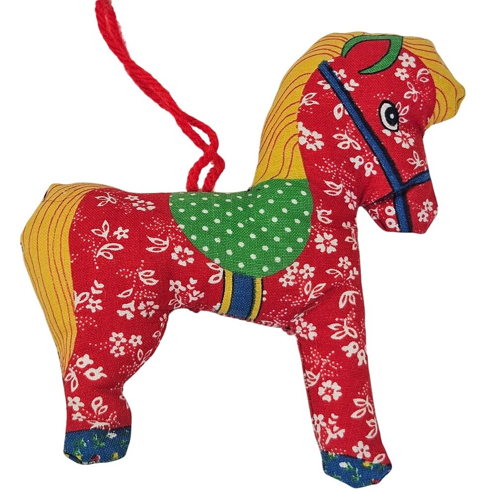 Vintage Fabric Stuffed Ornaments Lot Dolls Animals Horse Retro Handmade Christma - Picture 3 of 10